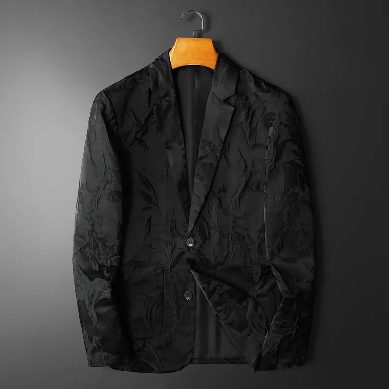 Black Jacquard Style Polyester Blazer