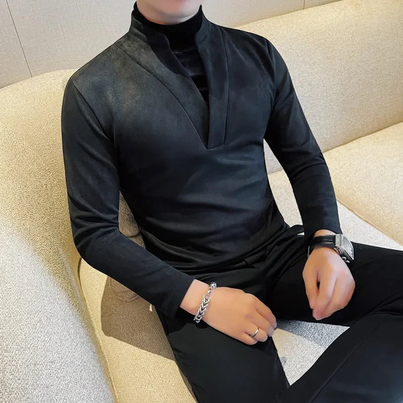 Solid Velvet Long Sleeved Fit T-Shirt