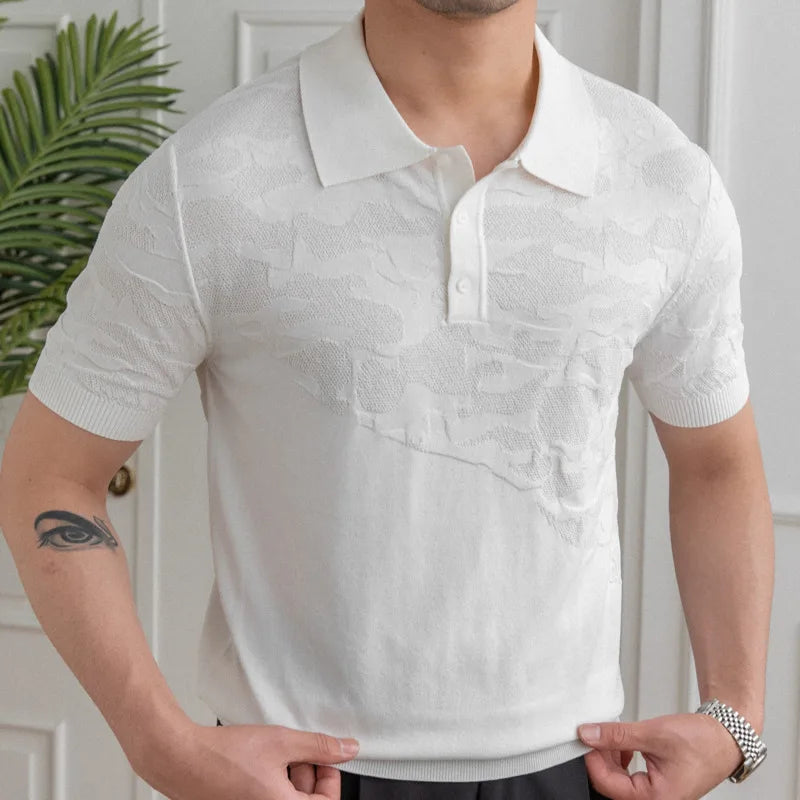 Stitching Casual Jacquard Polo Shirt