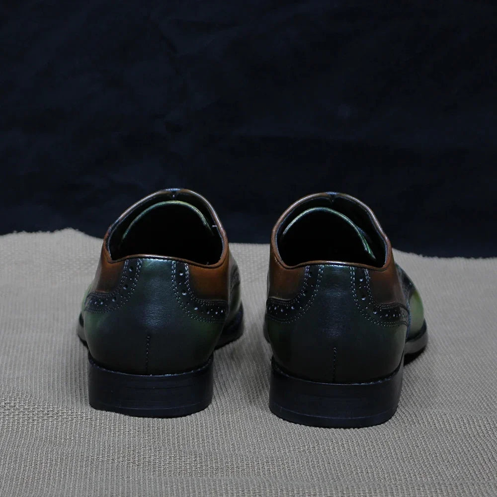 Green Mixed Colors Oxford Wingtip Shoes