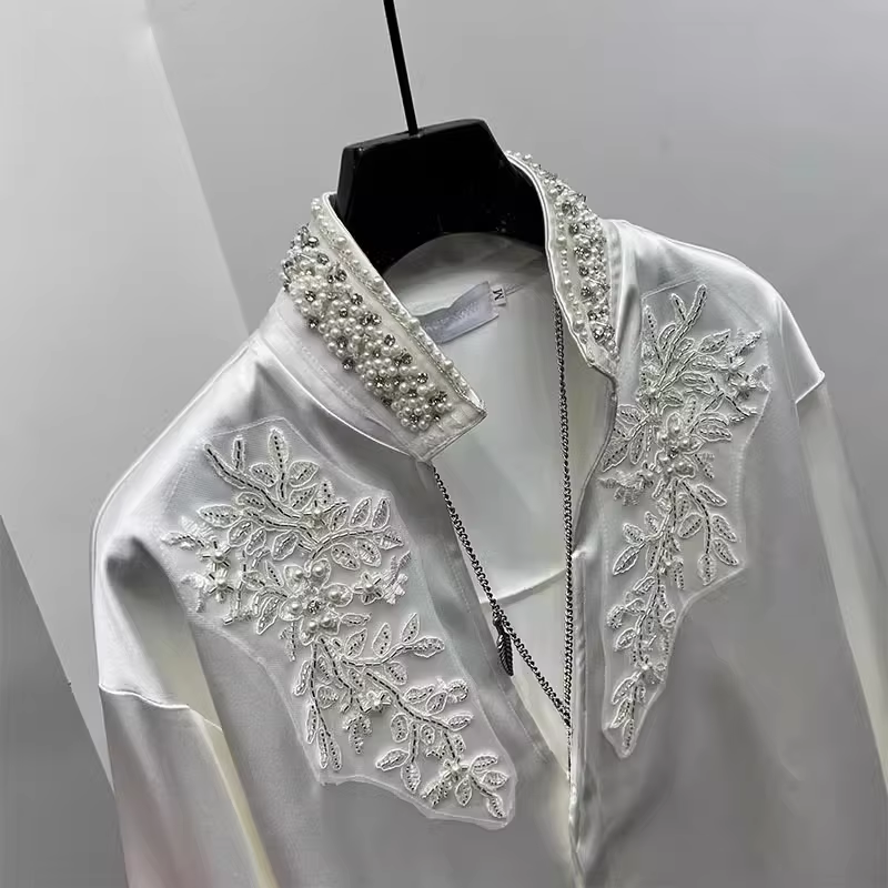 Solid Patchwork Rhinestone V-neck Shirts