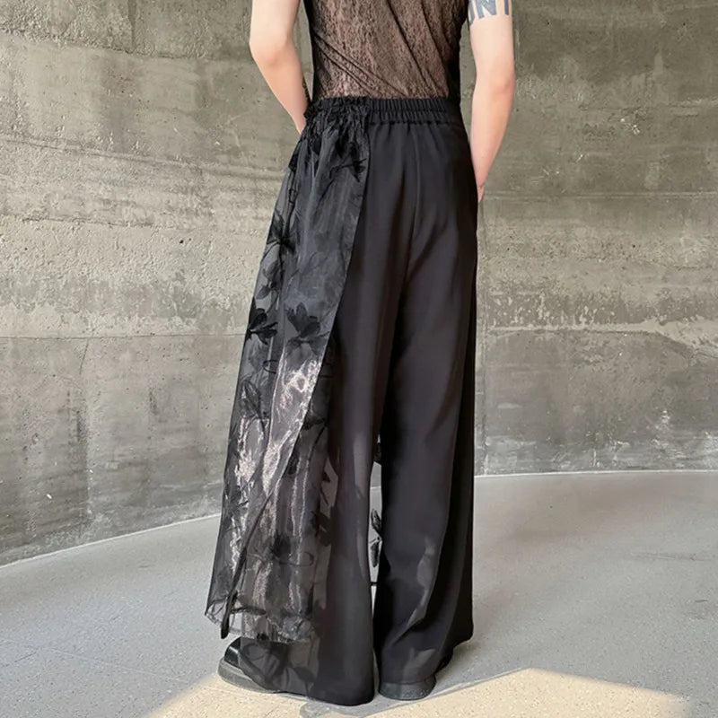 Casual Gauze Stitched Wide Leg Pants