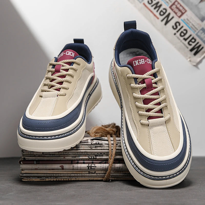 Solid Color Block Lace-Up Sneakers