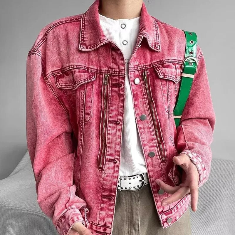 Pink Washed Retro Loose Jacket