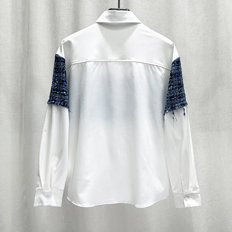 Belt Patchwork Splicing Woven Shirt