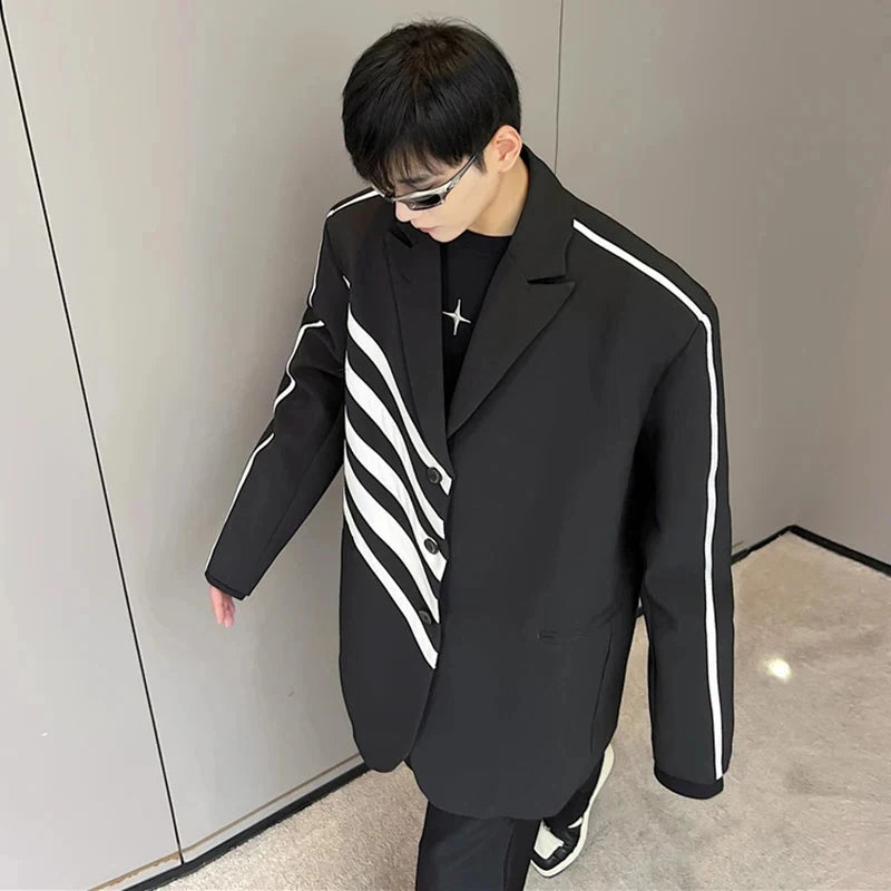 Black Stripe Design Single Breasted Blazer