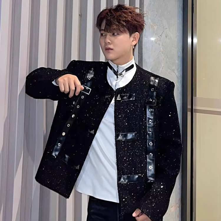 Shiny Sequined Spliced Short Jacket