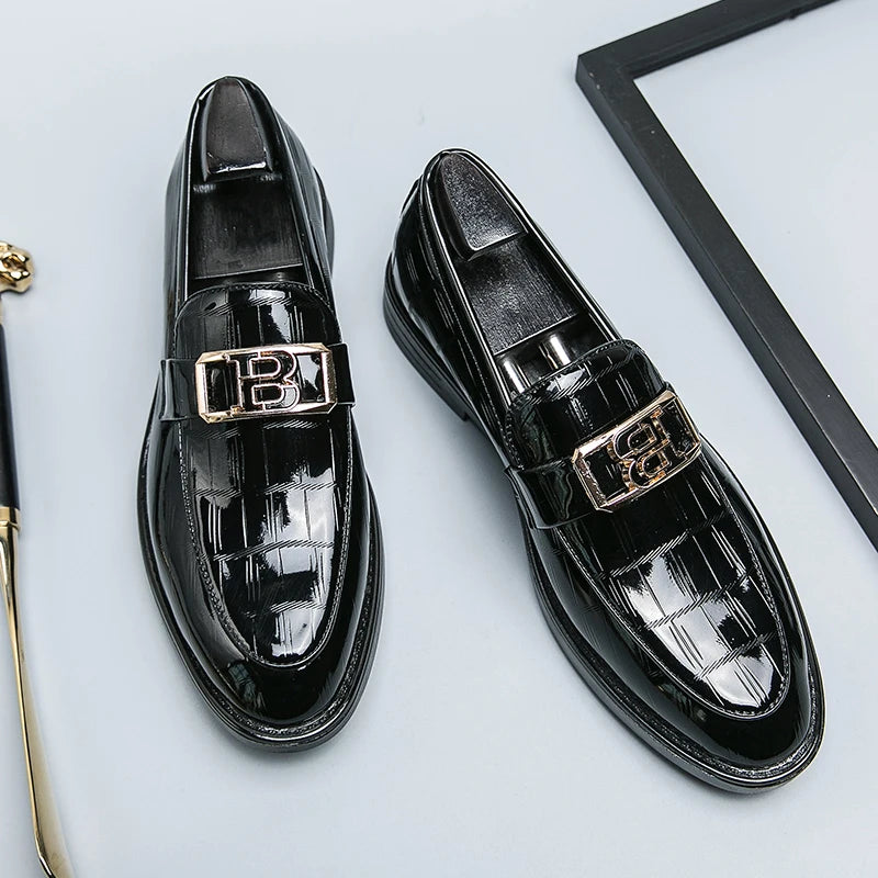 B Letter Appliques Patent Leather Loafers