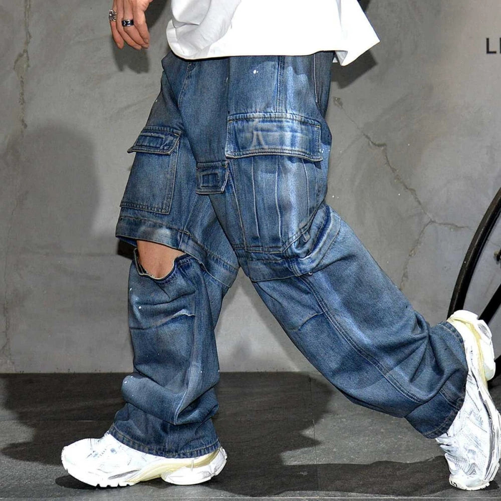 Spray Paint Zipper Patch Cargo Jeans