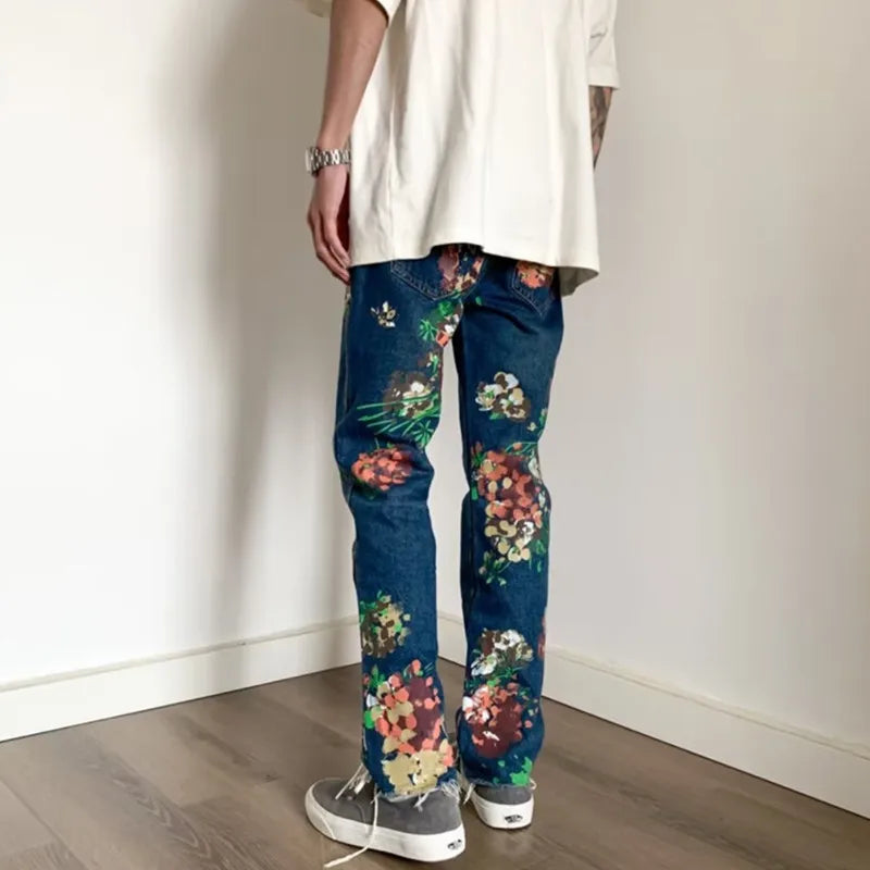 Flowers Printed Loose Jeans