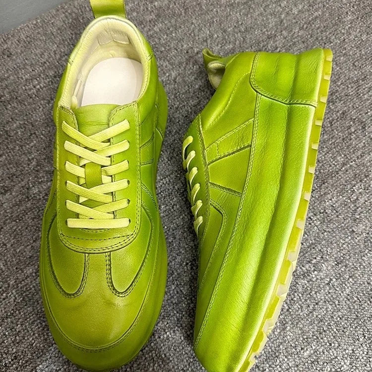 Retro Solid Genuine Leather Pigskin Sneakers