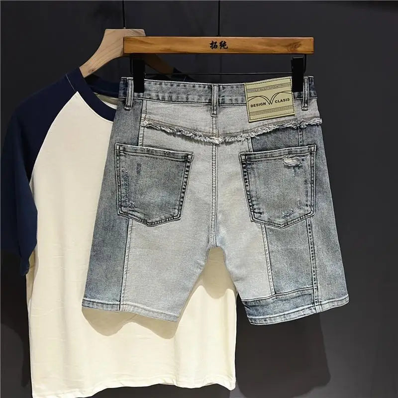 Casual Patchwork Spliced Denim Shorts