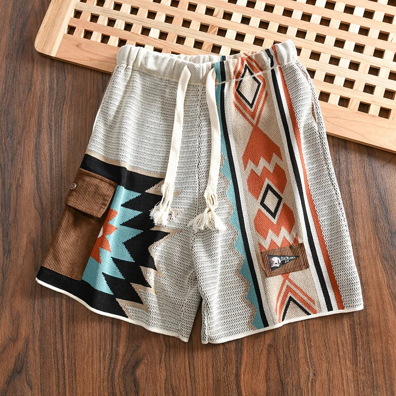 Tribal Geometric Pattern Pocket Shorts