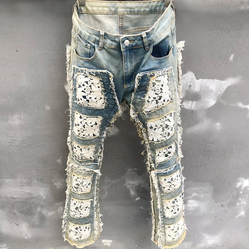 Double-Sided Embroidered Patchwork Jeans