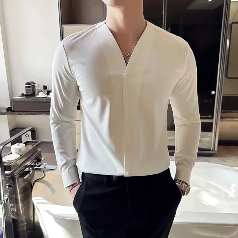 V-Neck Long Sleeve Solid Shirt