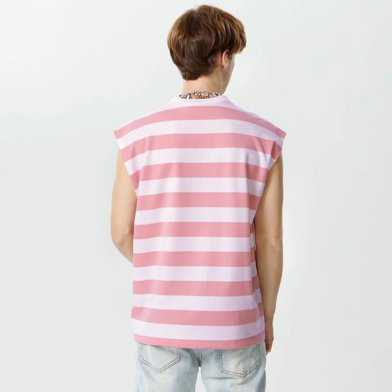 Pink Striped Layered Design Tank Top