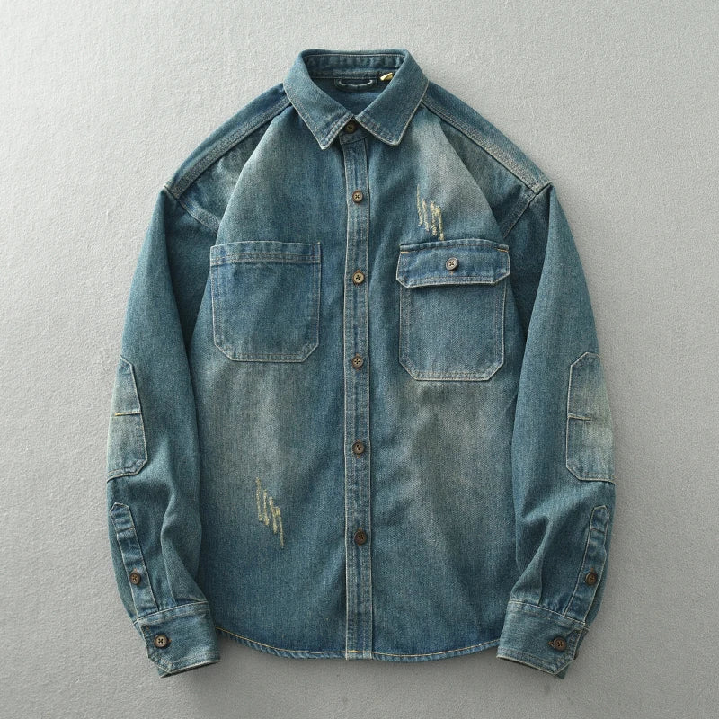 Retro Casual Solid Denim Shirt