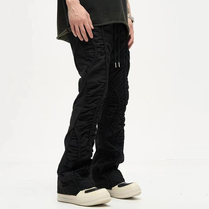 Casual Solid Pleated Style Drawstring Pants