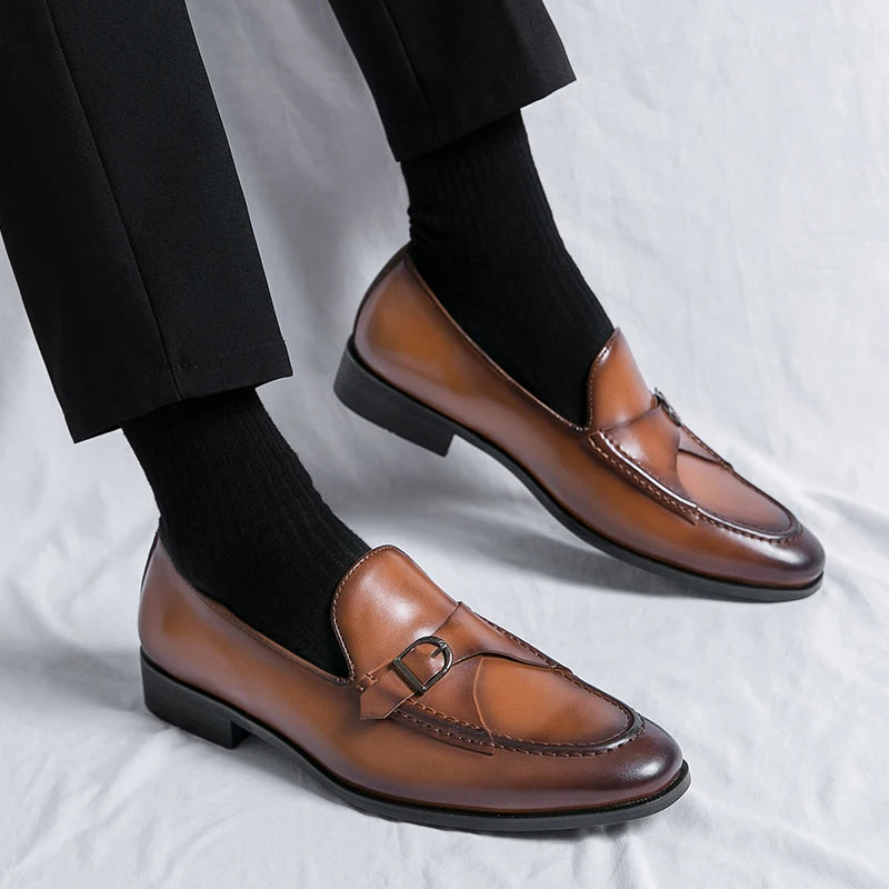 Casual Solid Buckle Microfiber Loafers