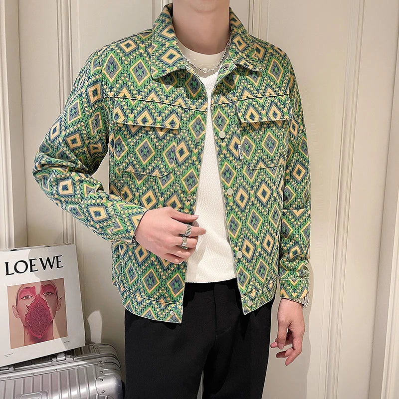 Geometric Pattern Casual Denim Jacket