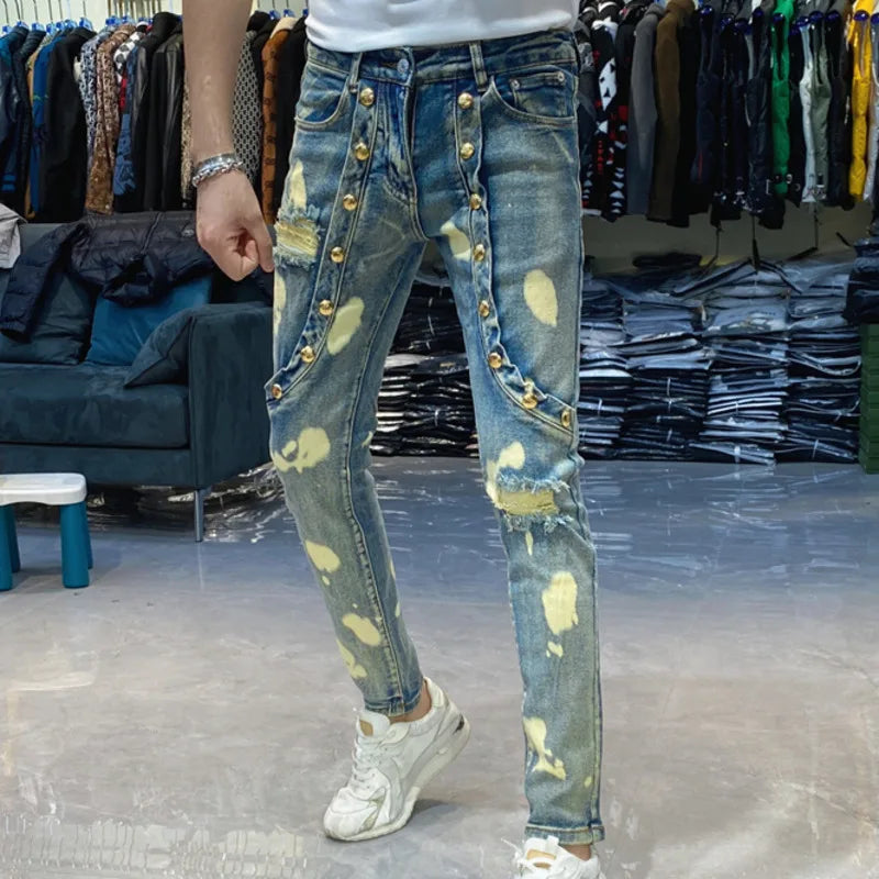 Printed Ripped Decor Slim Fit Jeans