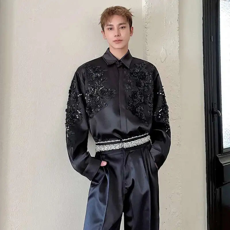 Sequin Patchwork Design Casual Shirt