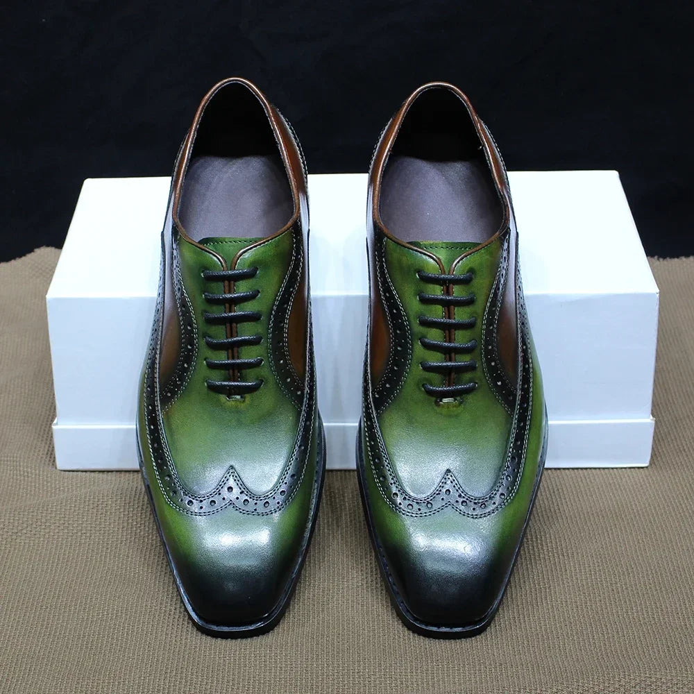 Green Mixed Colors Oxford Wingtip Shoes