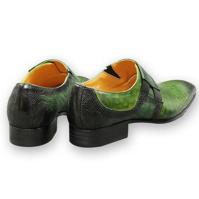 Emerald Green Leather Monk Strap Loafers