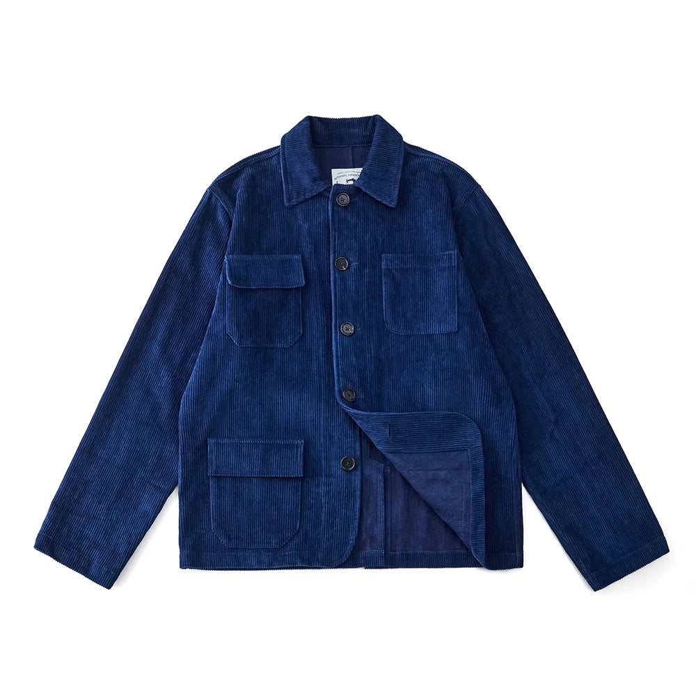 Vintage Solid Indigo Multi-pocket Corduroy Jacket