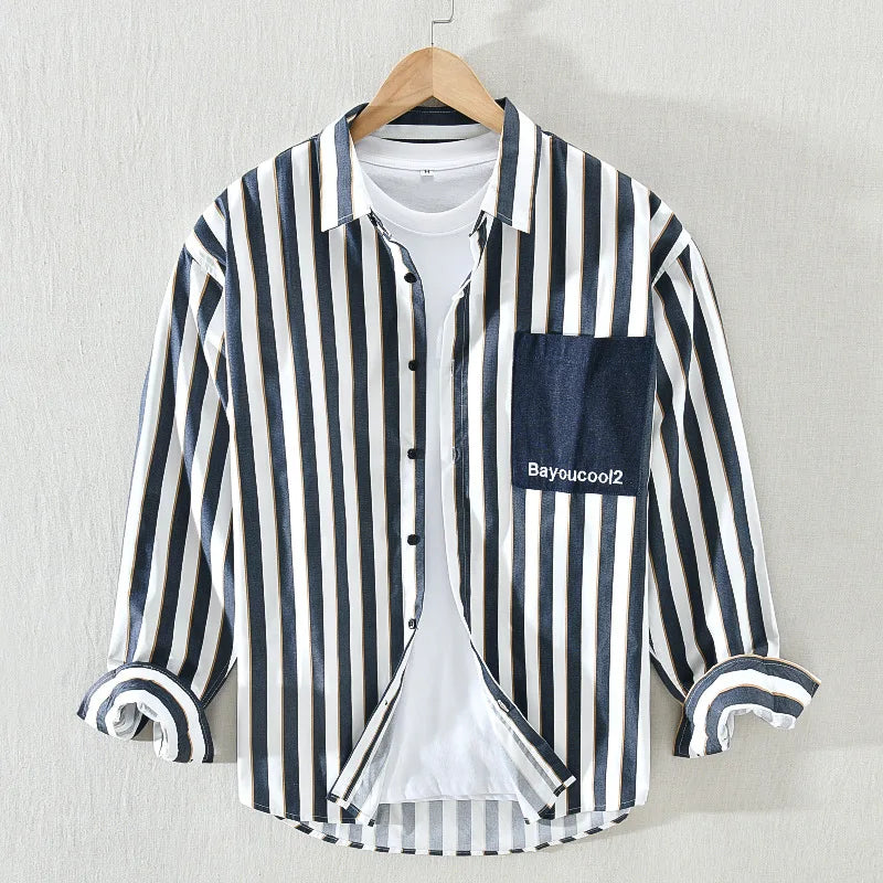 Navy Blue White Striped Shirt