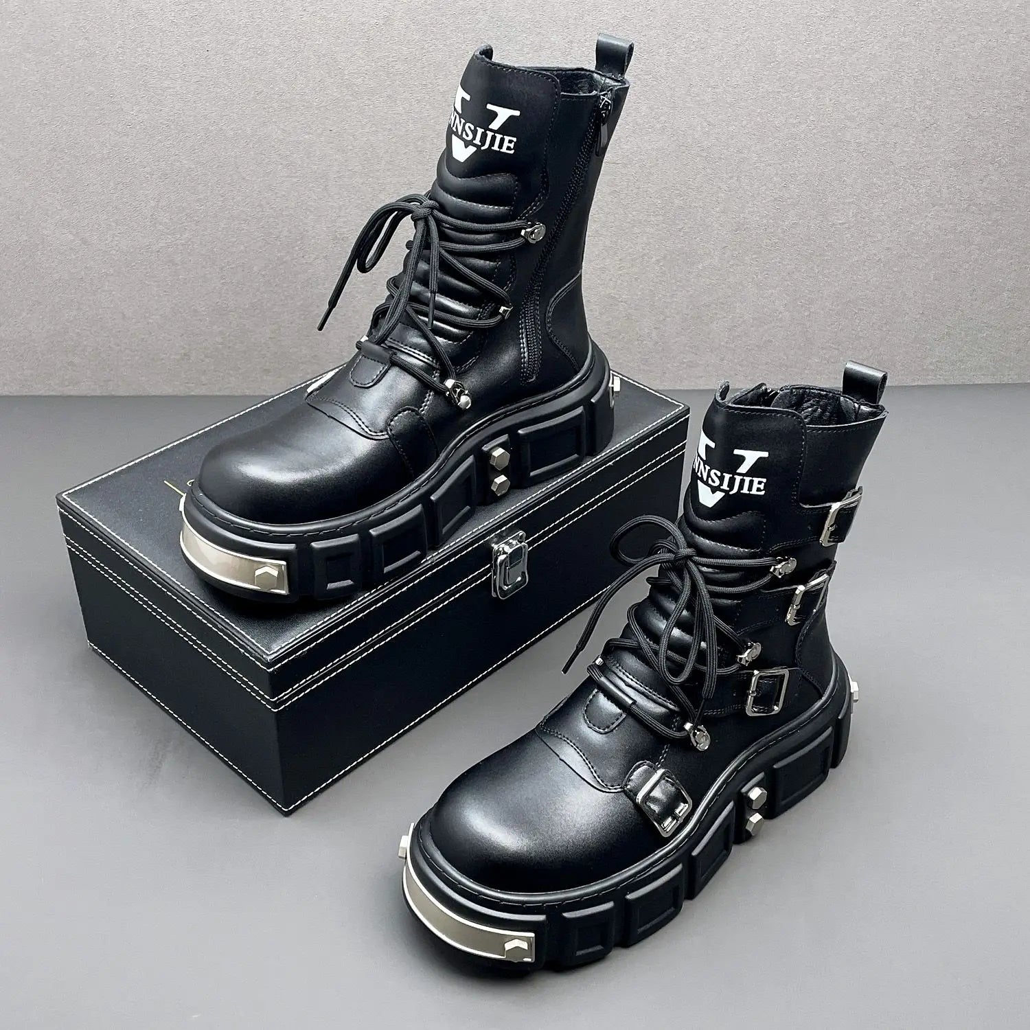 Split Leather Punk-Style Motorcycle Boots