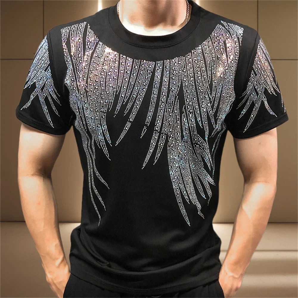 Rhinestone Decor Around Neck T-Shirt