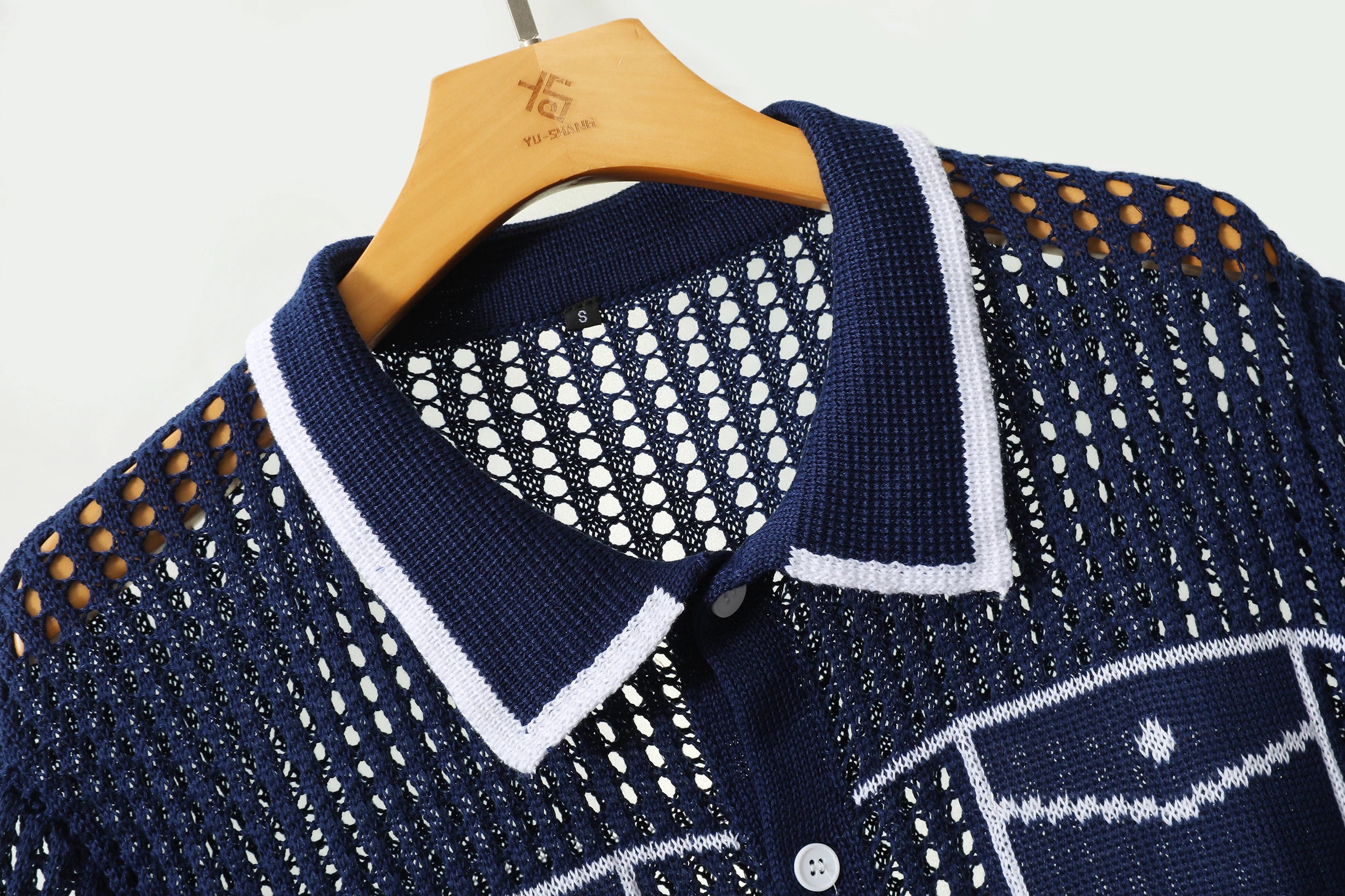 Hollow Out Knit Short-Sleeved Shirt