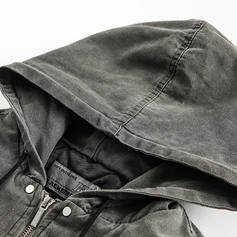 Grey Color Denim Hooded Jacket