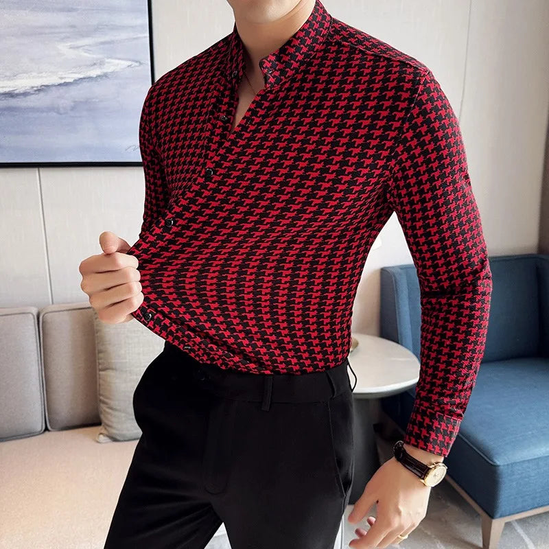 Houndstooth Pattern Long Sleeve Shirt