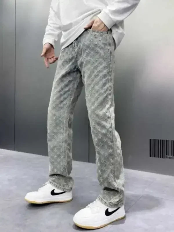 Retro Jacquard Design Streetwear Jeans