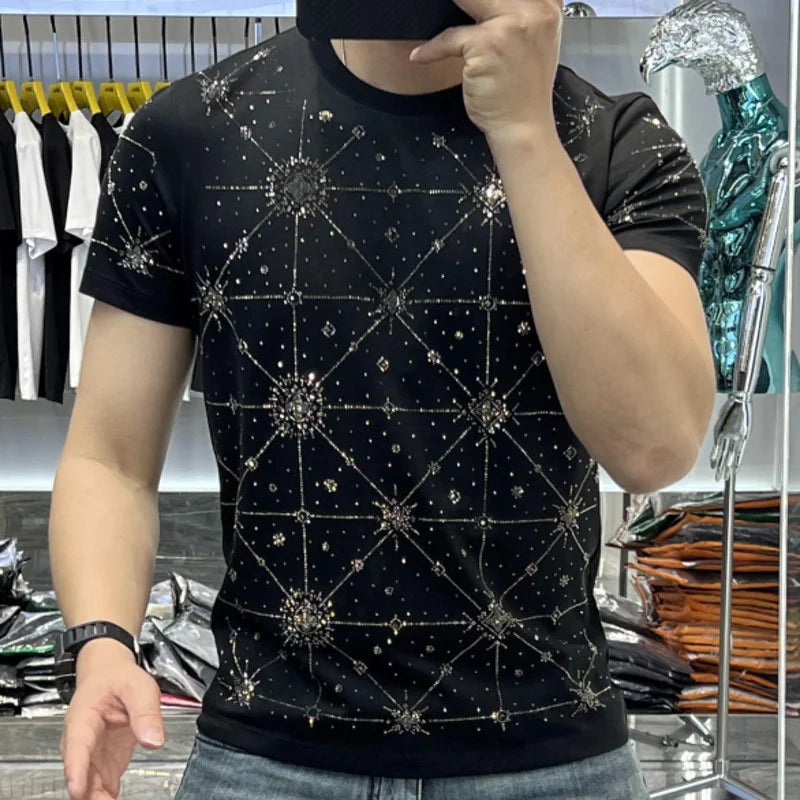 Hot Drill Stars Rhinestone Short Sleeve T-Shirt