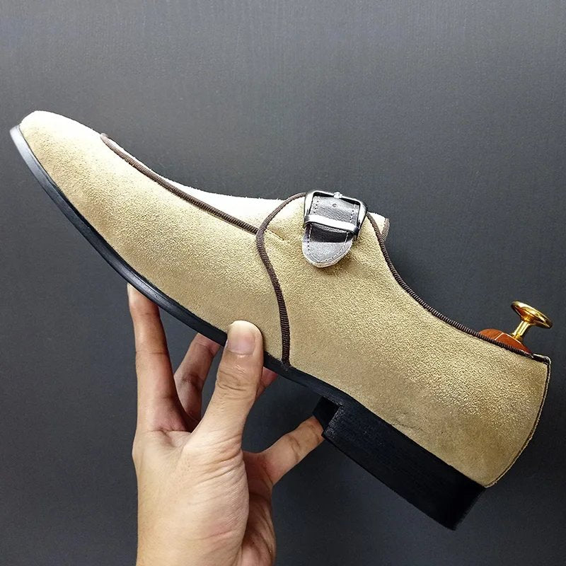 Elegant Strap Buckle Suede Monk Loafers