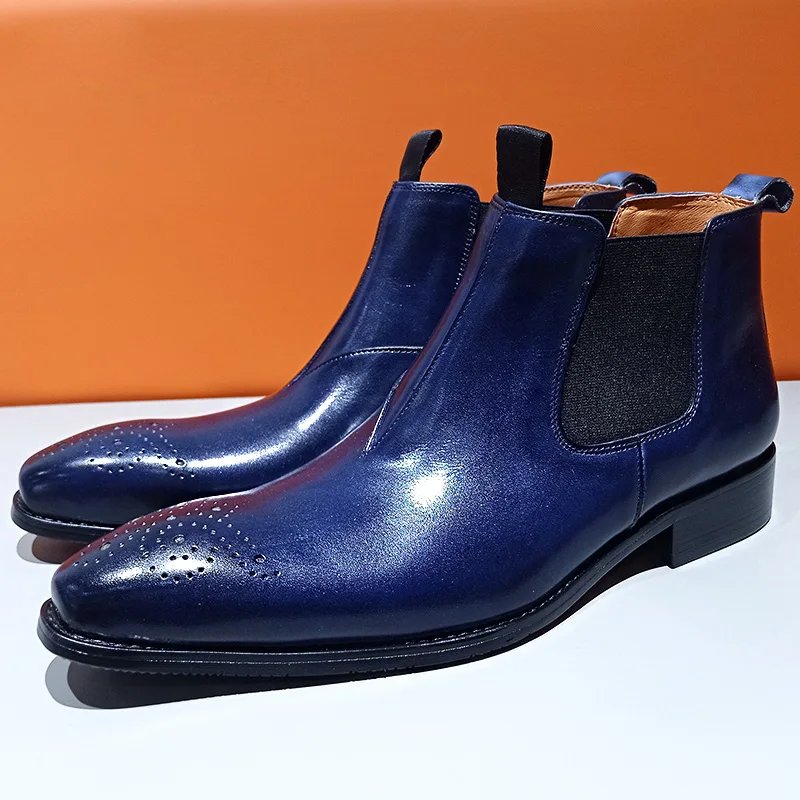 Blue Color Polishing Slip-On Chelsea Boots