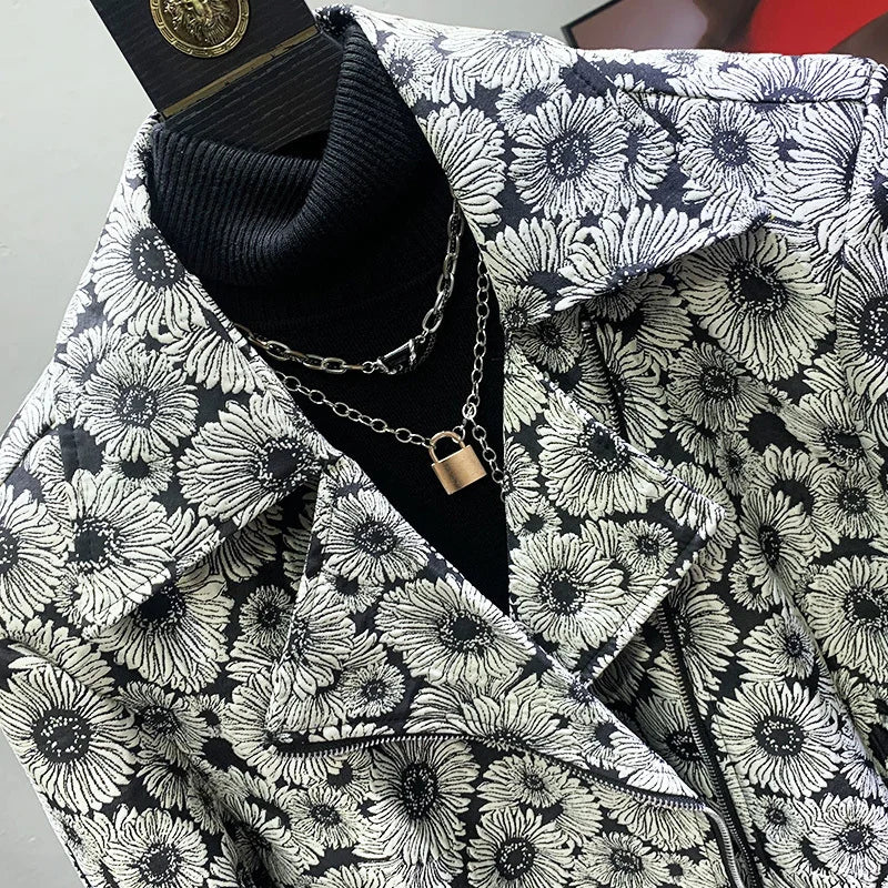 Floral Pattern Zipper Short Jacket