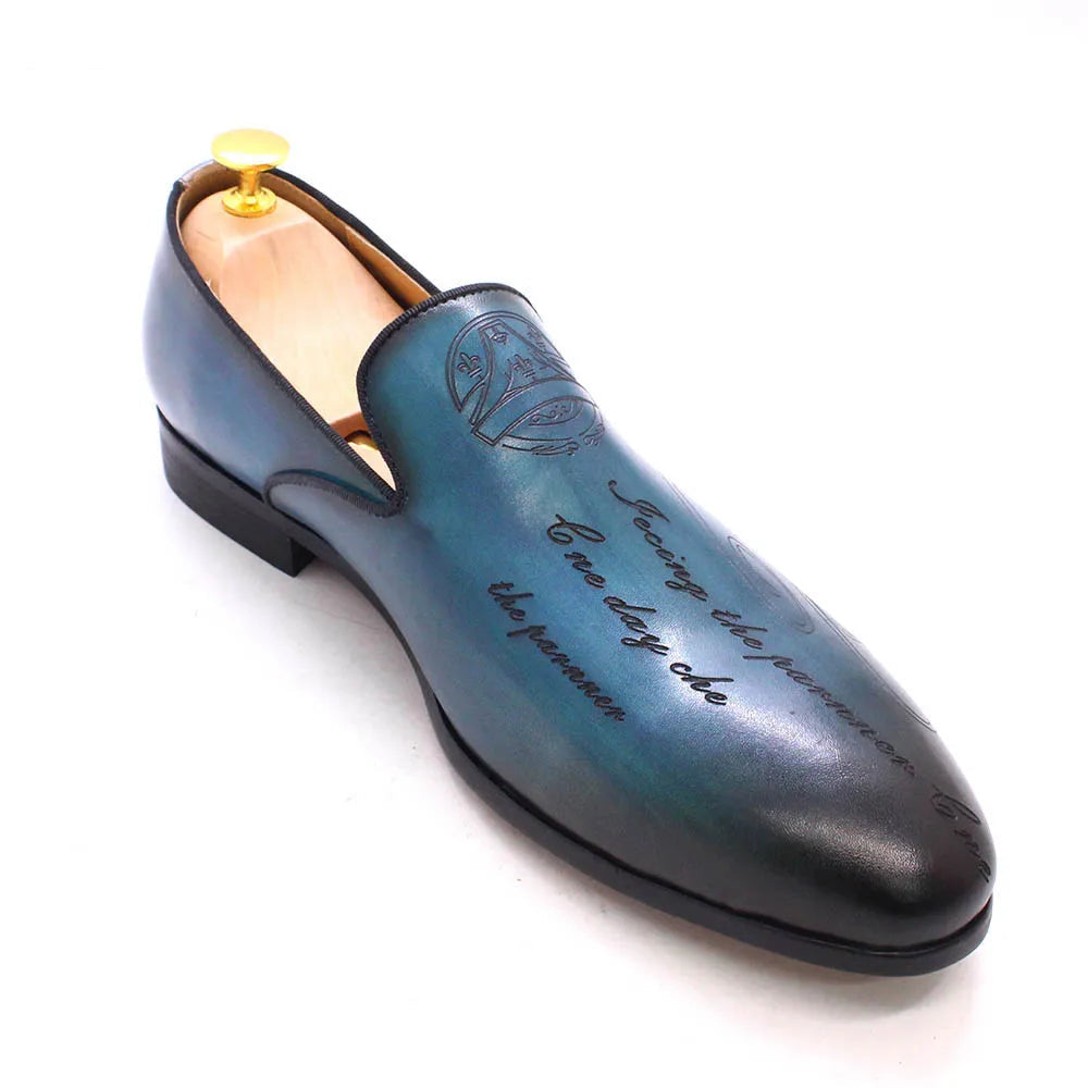 Hand-Painted Engraving Leather Loafers