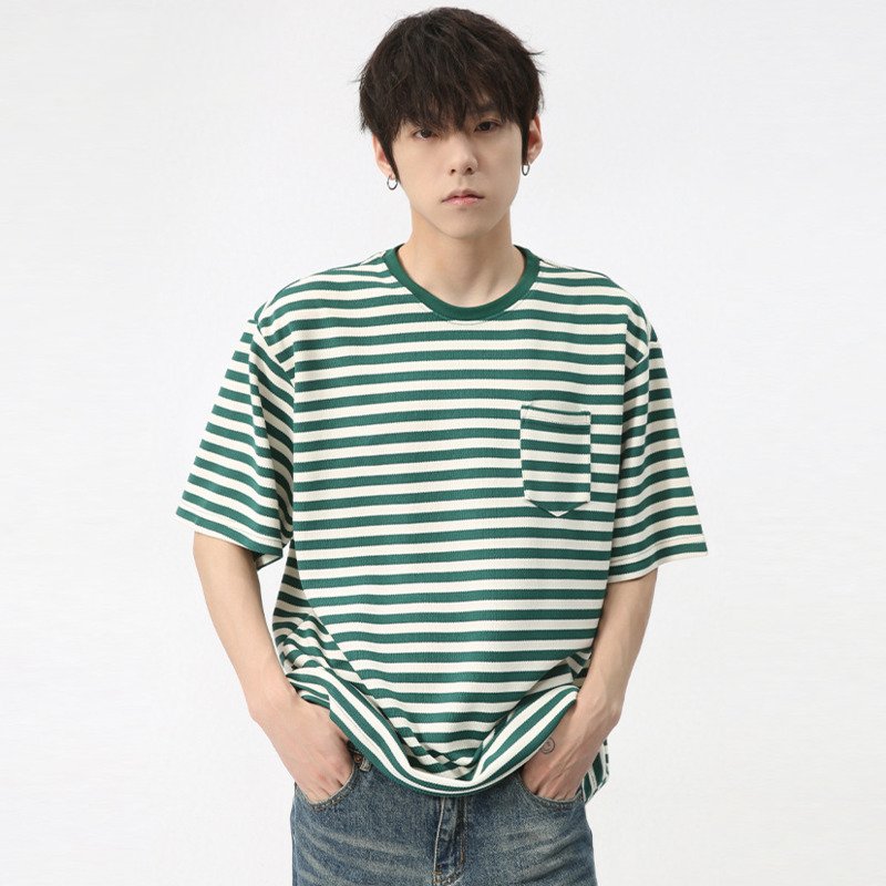 Stripes Pocket Design Loose T-Shirt