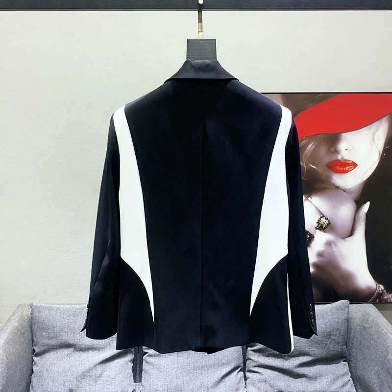 Black White Chic Splicing Design Blazer