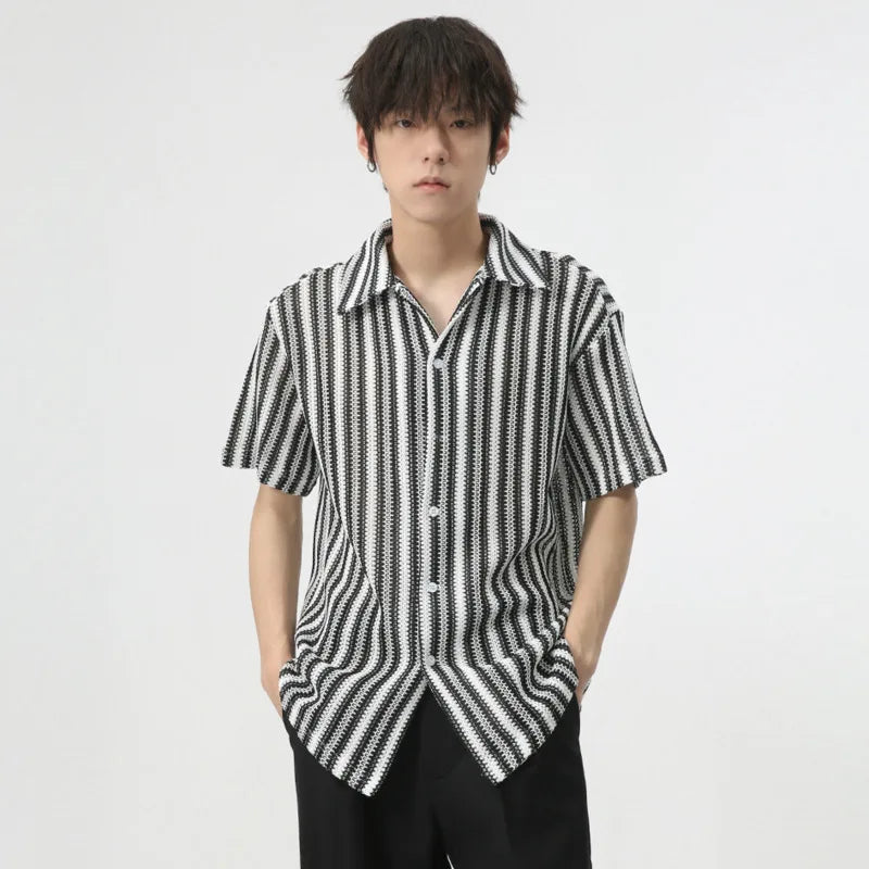 Vertical Stripe Half-Sleeve Shirt