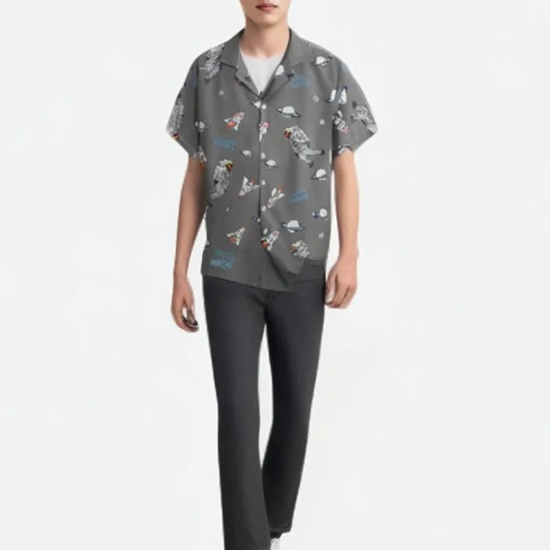 Astronaut Printed Lapel Collar Shirt