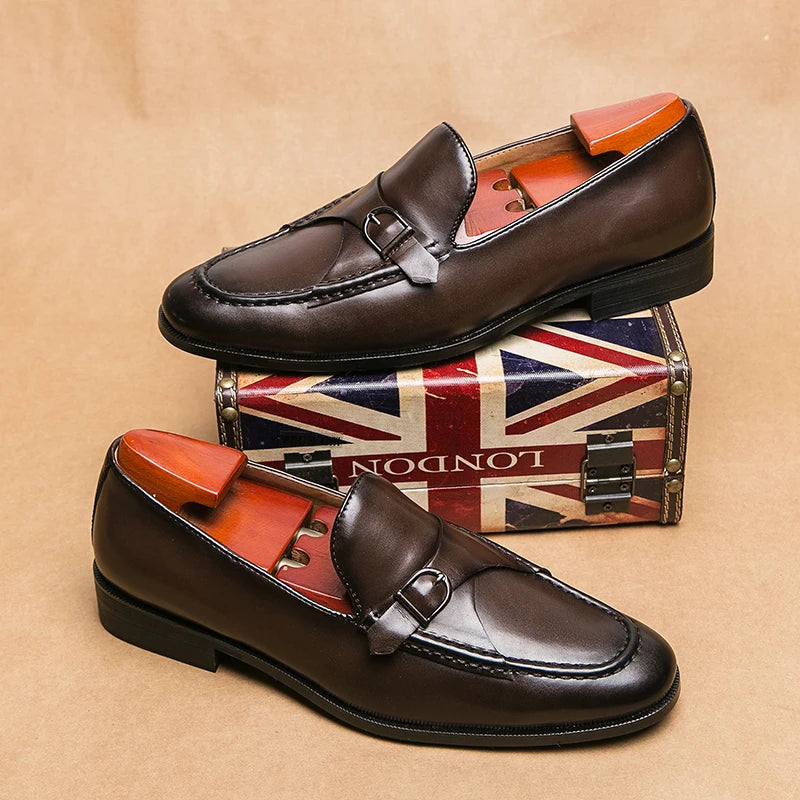 Casual Solid Buckle Microfiber Loafers