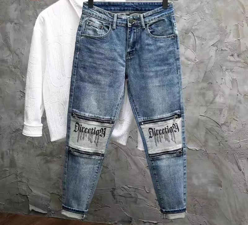 Stonewashed Casual Patchwork Denim Jeans