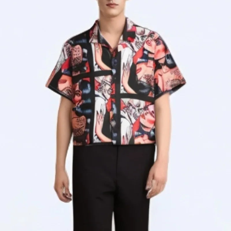 Summer Printed Shirt Lapel Collar Shirt