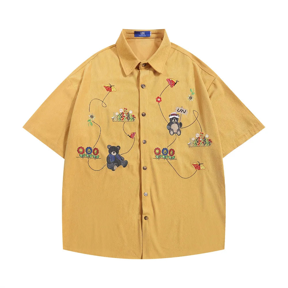 Little Bear Embroidery Corduroy Shirt