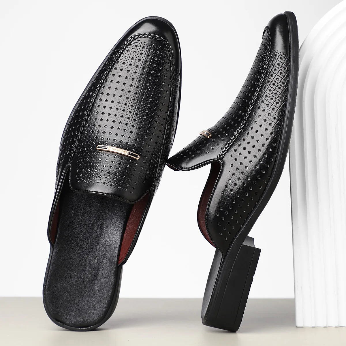 Breathable Perforated Leather Mules Shoes